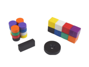 Assortment of plastic and rubber coated magnets for outdoor use