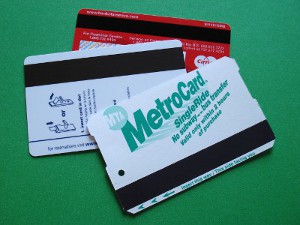 Pile of credit cards showing magnetic strips