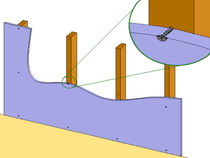 Cross section of drywall revealing studs and screws