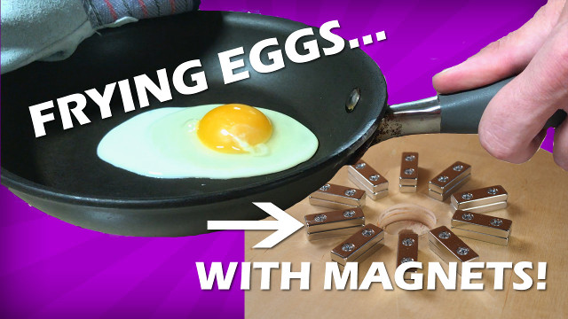 Frying eggs with magnets