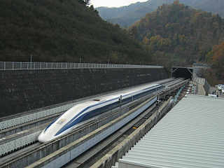 Maglev train coming out of a tunnel