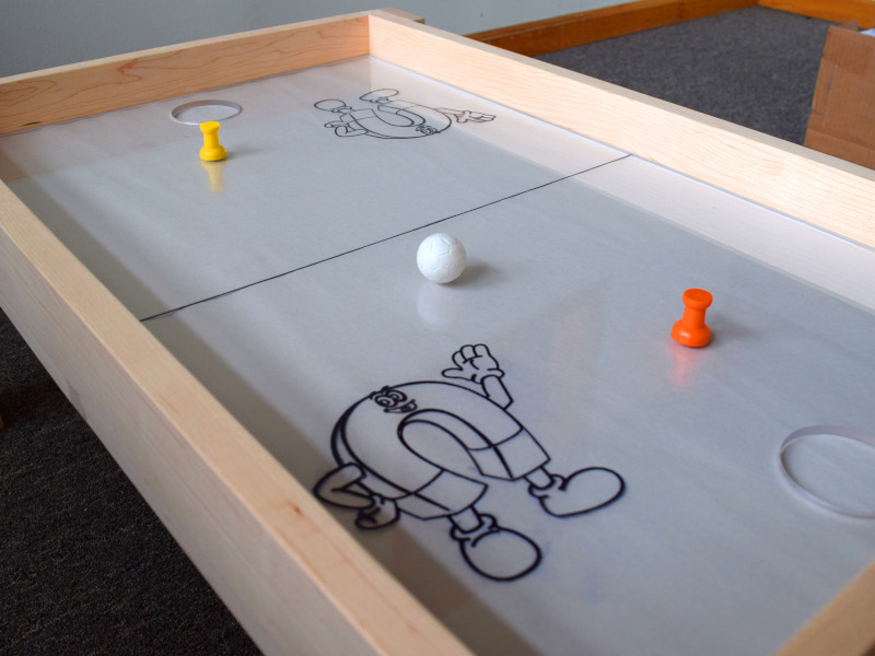 Diagonal view of magnetic hockey table