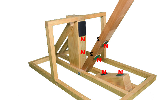 Wooden catapult with magnets