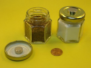 Placing disc magnets on inside of spice jar lids