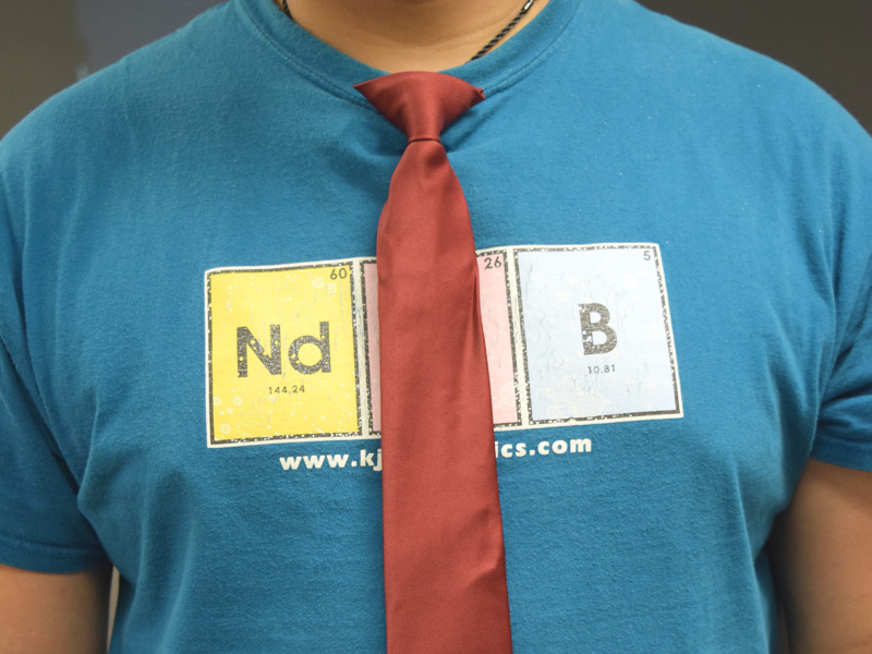 magnetic tie on a t-shirt