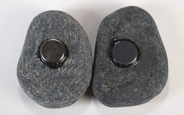 Magnets glued to the bottom of rocks