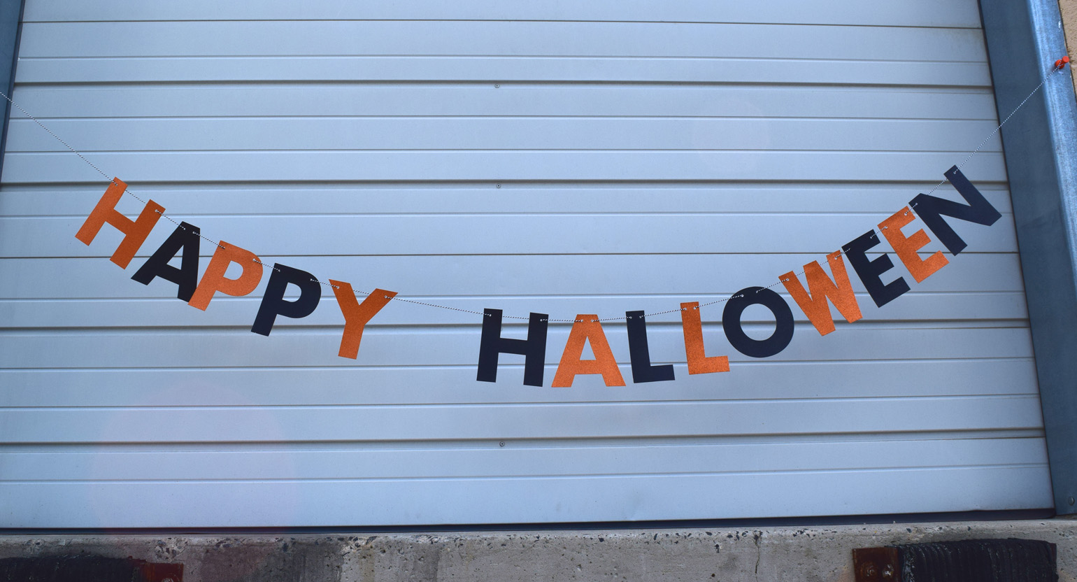 Halloween banner hung with magnets