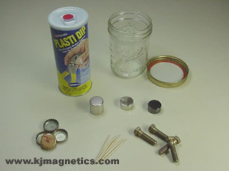 Assorted materials needed to rubber coat magnets