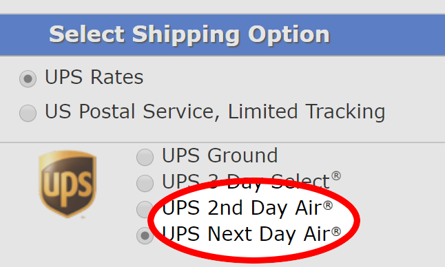 UPS shipping options