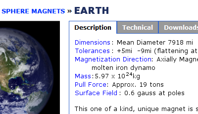 Earth product description with technical details
