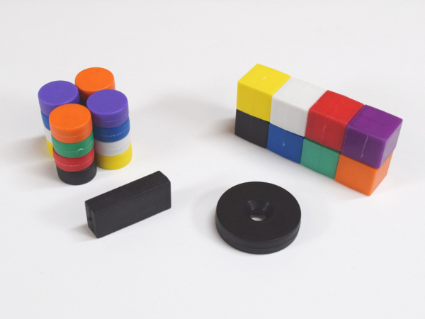 assortment of magnets with plastic and rubber coatings