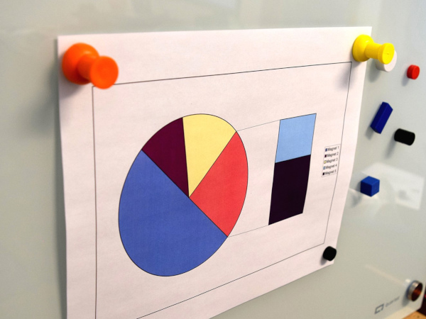 Strong magnets in many colors made to work on magnetic glass boards