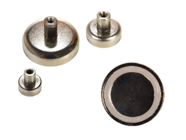 Various strong female stud magnets for mounting in metric measurements