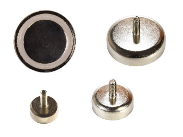 Various sizes and angles of male stud mounting magnets in standard sizes