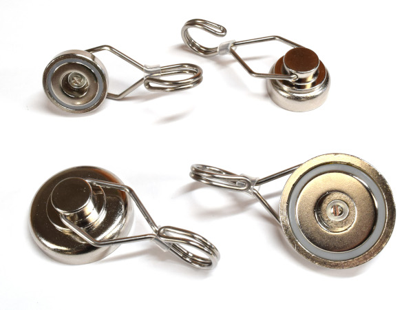 Various sizes of rotating swivel hook magnets that can hang on any surface