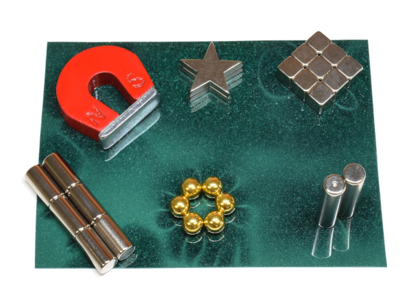 Various magnets and magnetic film for learning about magnets and science projects and experiments