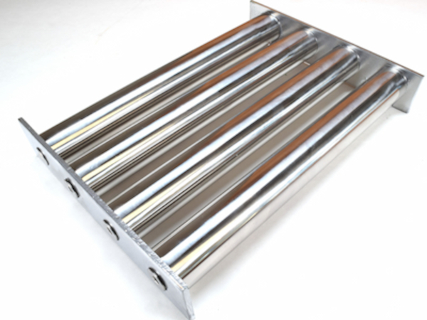 Neodymium filter rods in a magnetic grate assembly for removing ferrous contamination